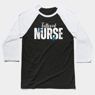 Tattooed Nurse With Two Blue and Purple Swallows Baseball T-Shirt